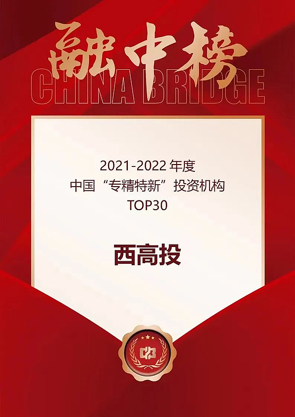 3.西高投获得“融中榜2022年度中国最佳专精特新投资机构TOP30”.jpg 3.西高投获得“融中榜2022年度中国最佳专精特新投资机构TOP30”.jpg